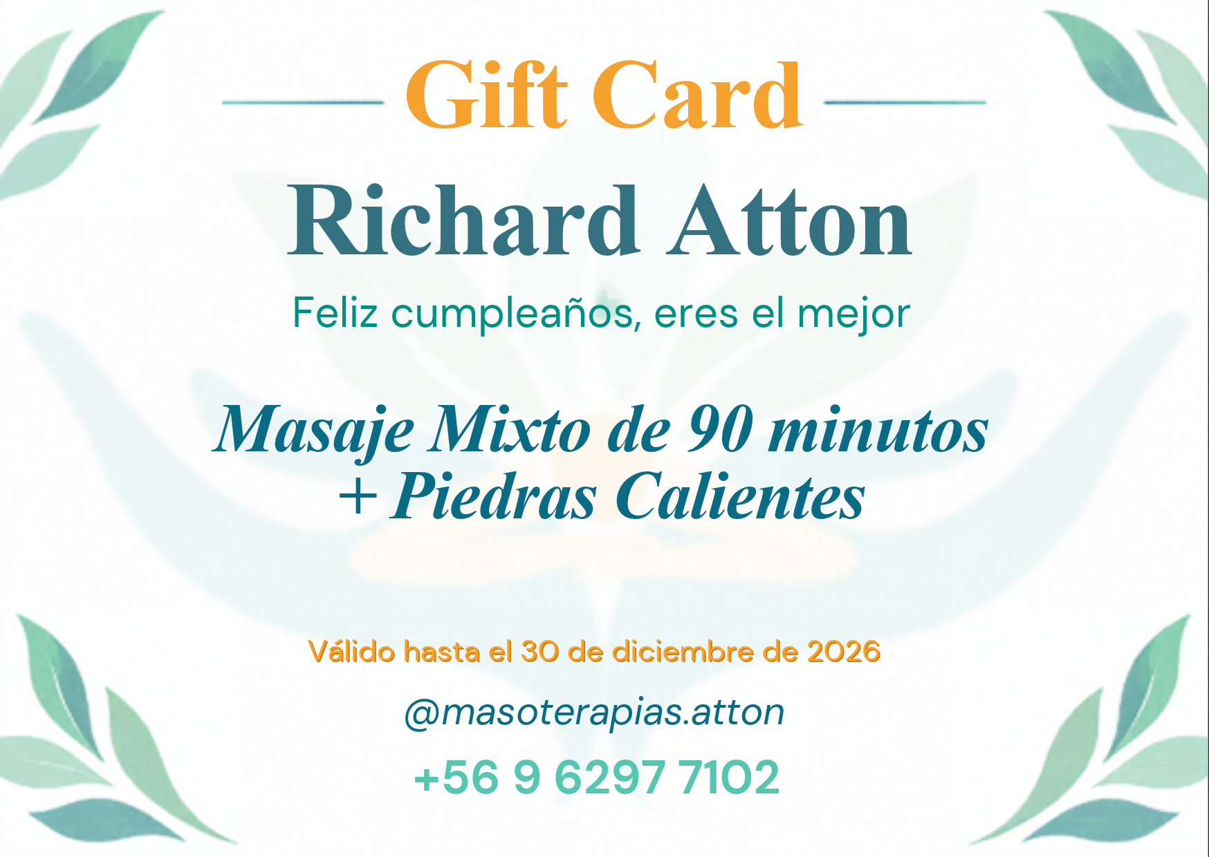 Gift Card de Masajes Masoterapias Atton